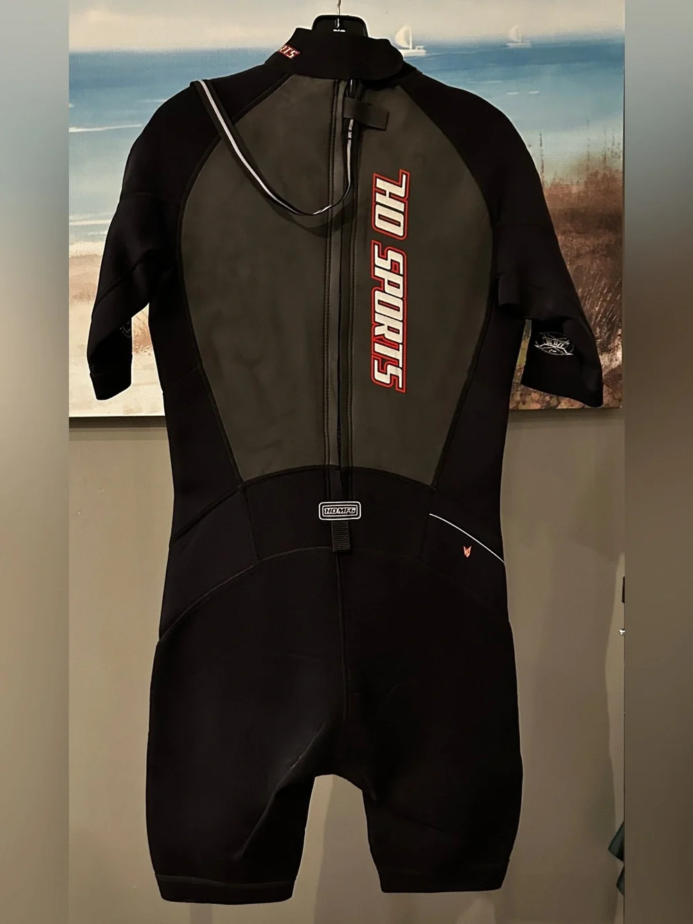 HO Sports Men’s SS Shorty One-Piece Wetsuit in Black and Dark Gray - Front Zip